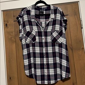 Jachs Girlfriend plaid button down Blouse top shirt Womens XXL Rayon cap sleeve